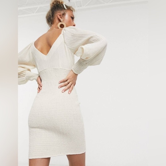 NWT ASOS Stone Smocked Puff Sleeve Peasant Mini Dress 2 - Picture 4 of 12